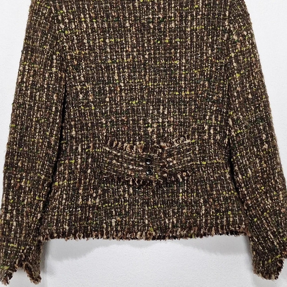 J. Jill Brown Preppy Corpcore Wool Blend Nubby Tweed Fringe Blazer Jacket Size 6 - Picture 10 of 12
